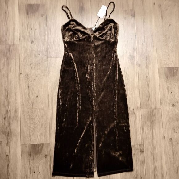 WeWoreWhat Velvet Bodycon Dress Brown Size M - Picture 1 of 6